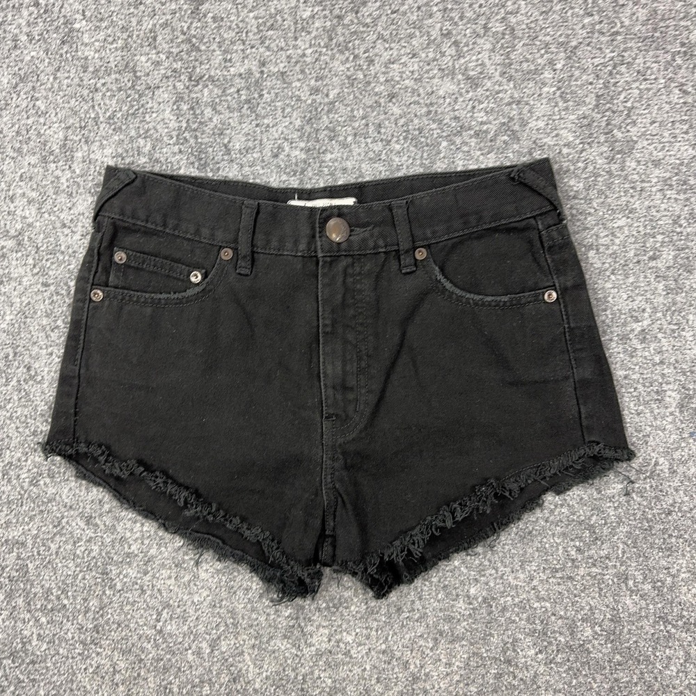 Free People Shorts Womens 25‎ Black Denim Cutoff Frayed Hem 5 Pocket Summer